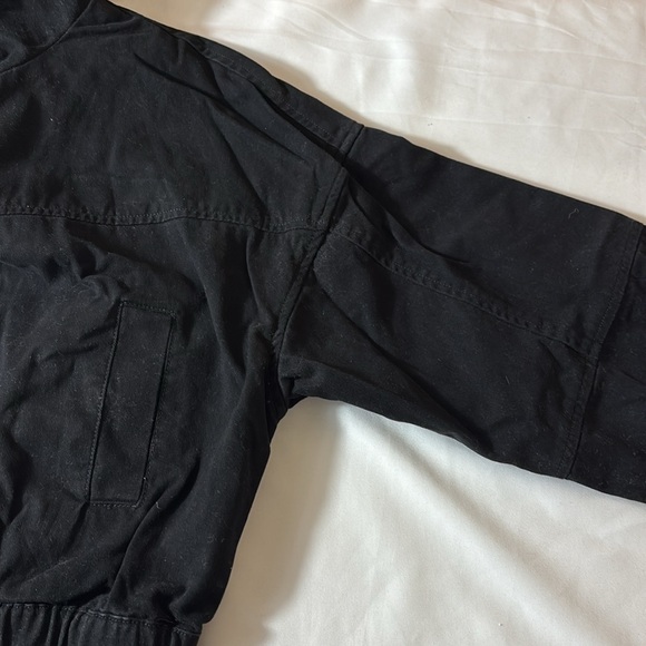 Forever 21 Cropped Jacket Hooded Lined Coat Drawstring Suede Black Size Small - Picture 10 of 16